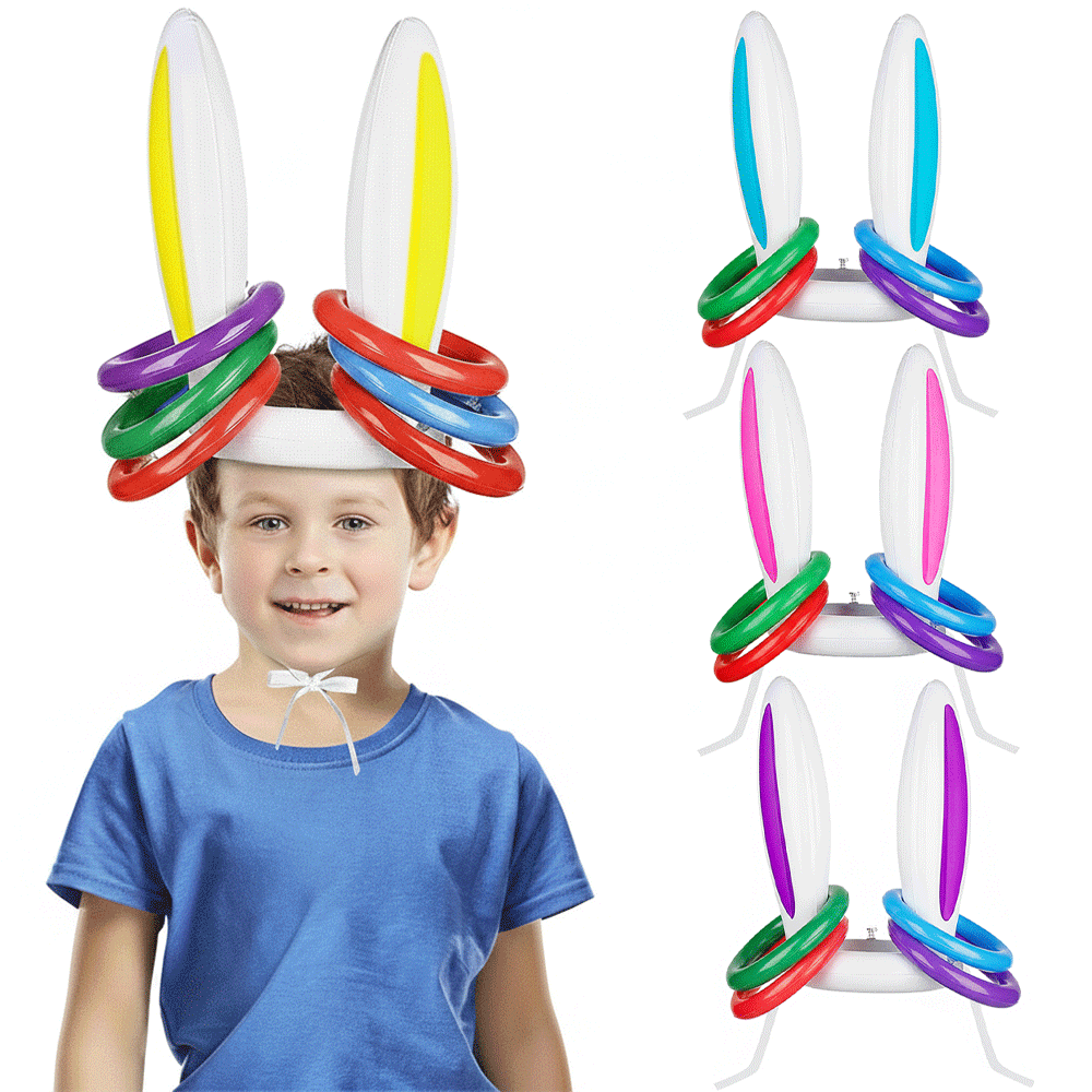 Kids Outdoor Easter Gifts - Inflatable Easter Bunny Ears Ring Toss