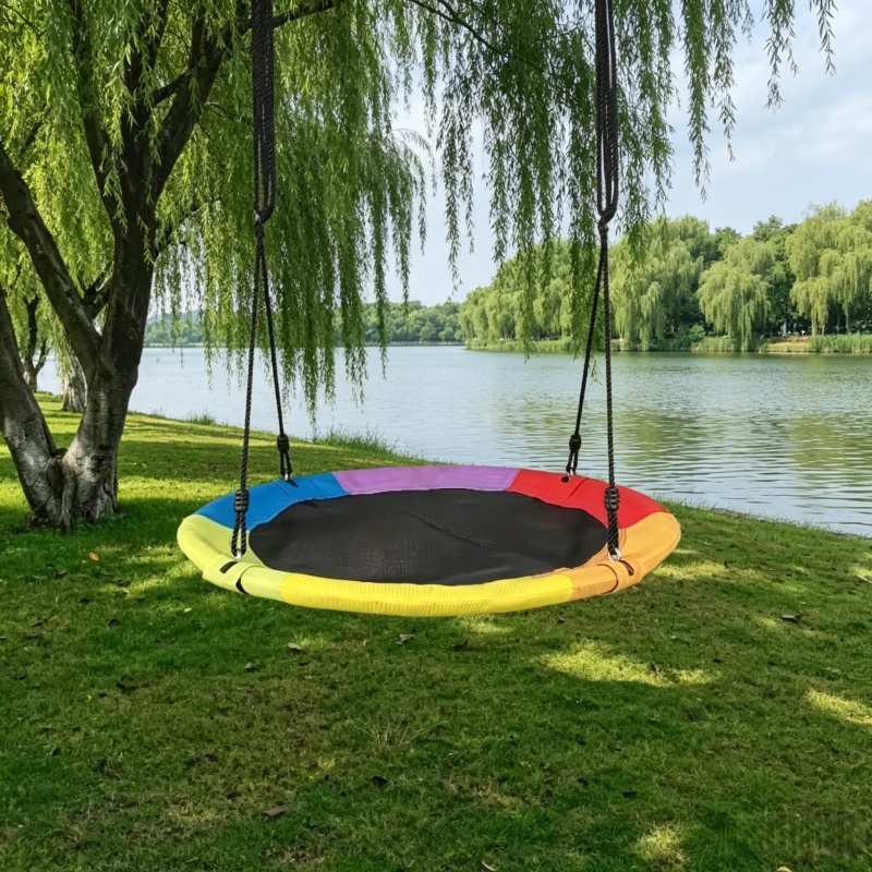 Kids Outdoor Swing - Circular Oxford Net Canvas Kids Hammock