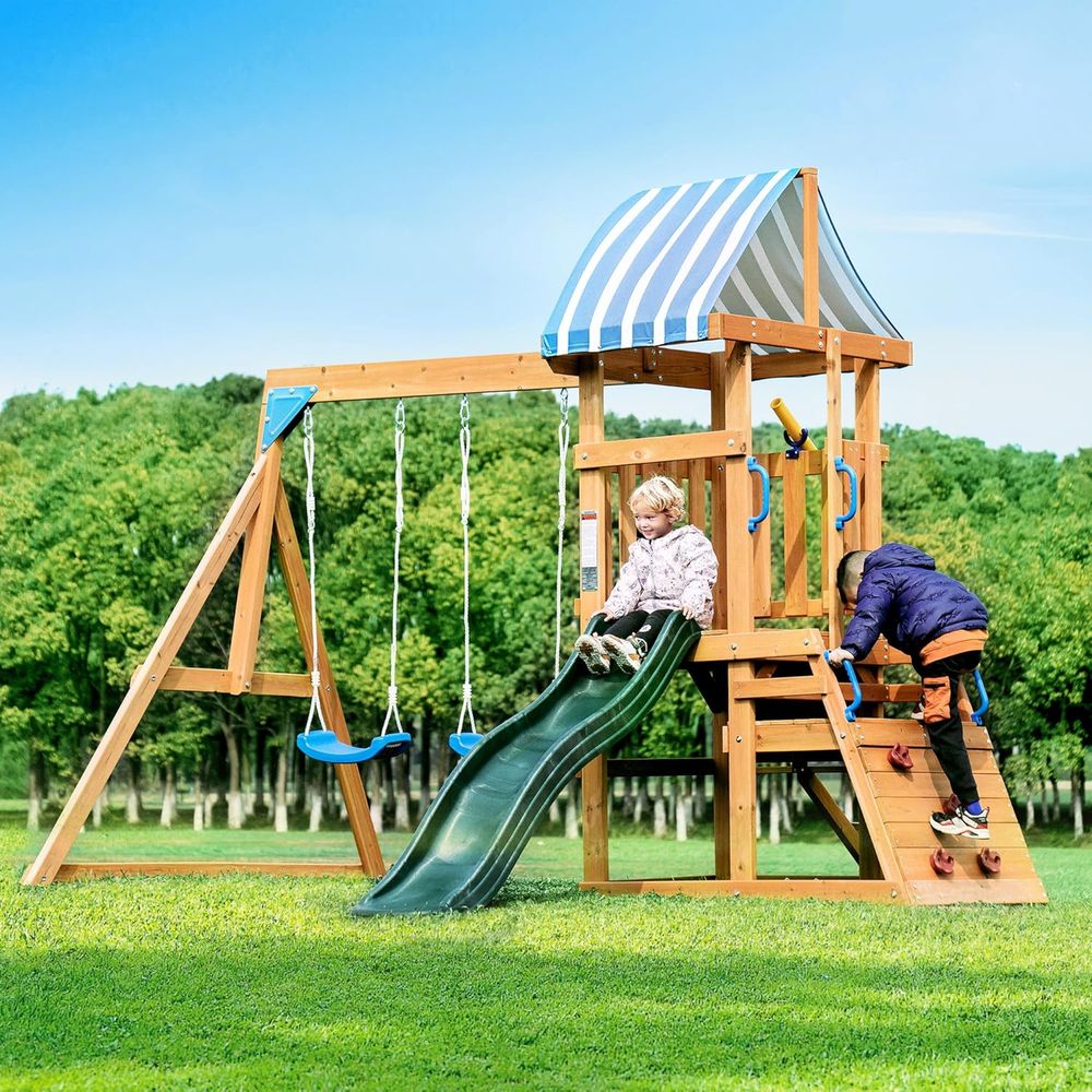 Kids Outdoor Swing And Slide - Swing ts or ackyard, Wooden Swing