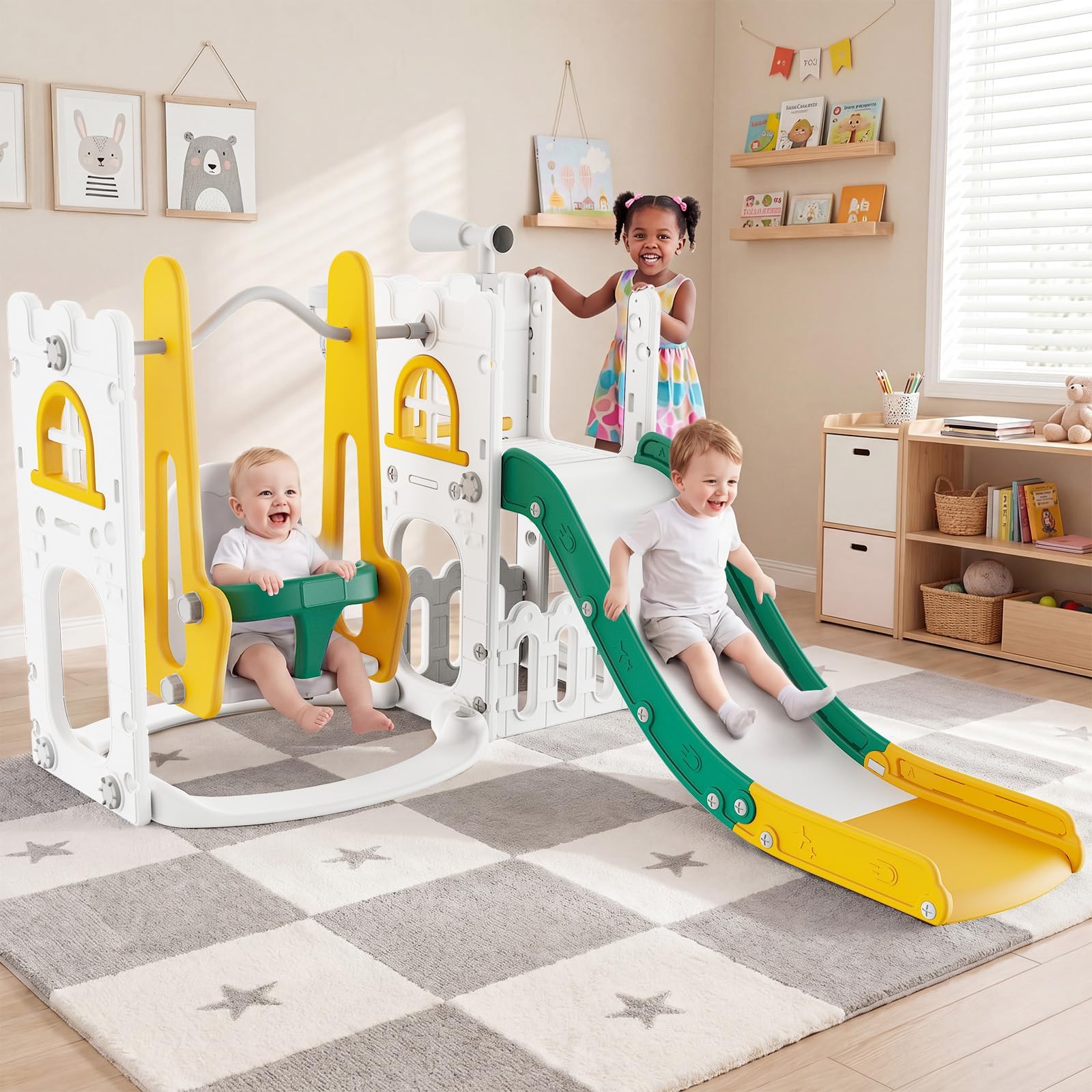 Kids Outdoor Swing And Slide - 7 in 1 Toddler Slide And
