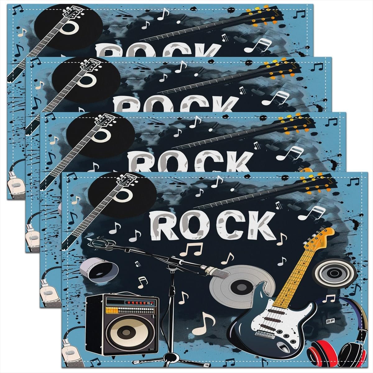 Kids Outdoor Table - Rock Music Placemats Set of 4