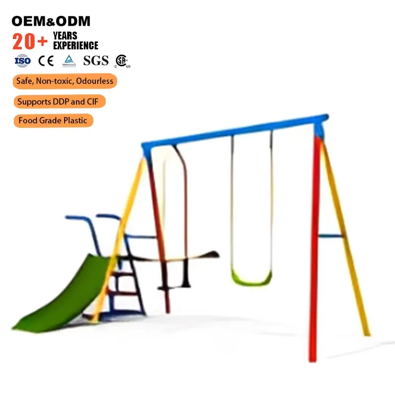 Kids Outdoor Swing And Slide - Outdoor Metal Swing Frame with Slide