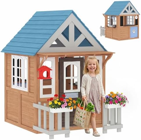 Kids Outdoor Fence - Outdoor Playhouse with Pet Door, Wooden