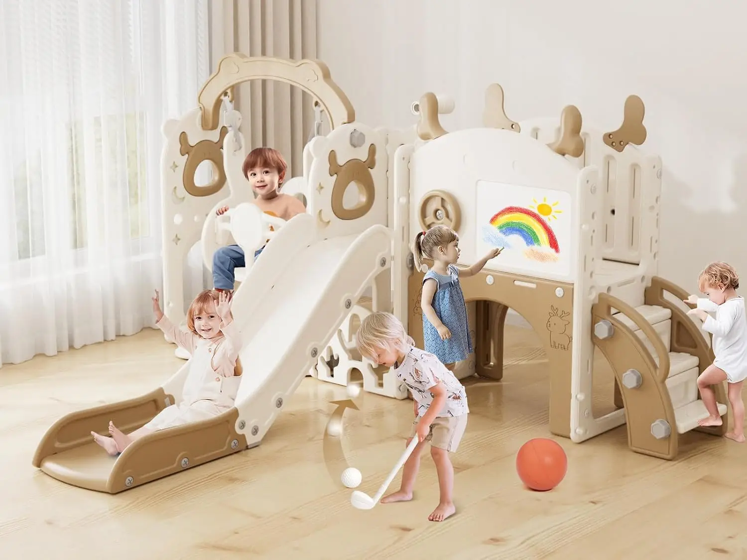 Kids Outdoor Swing And Slide - 13-in-1 Toddler Slide and Swing Set,