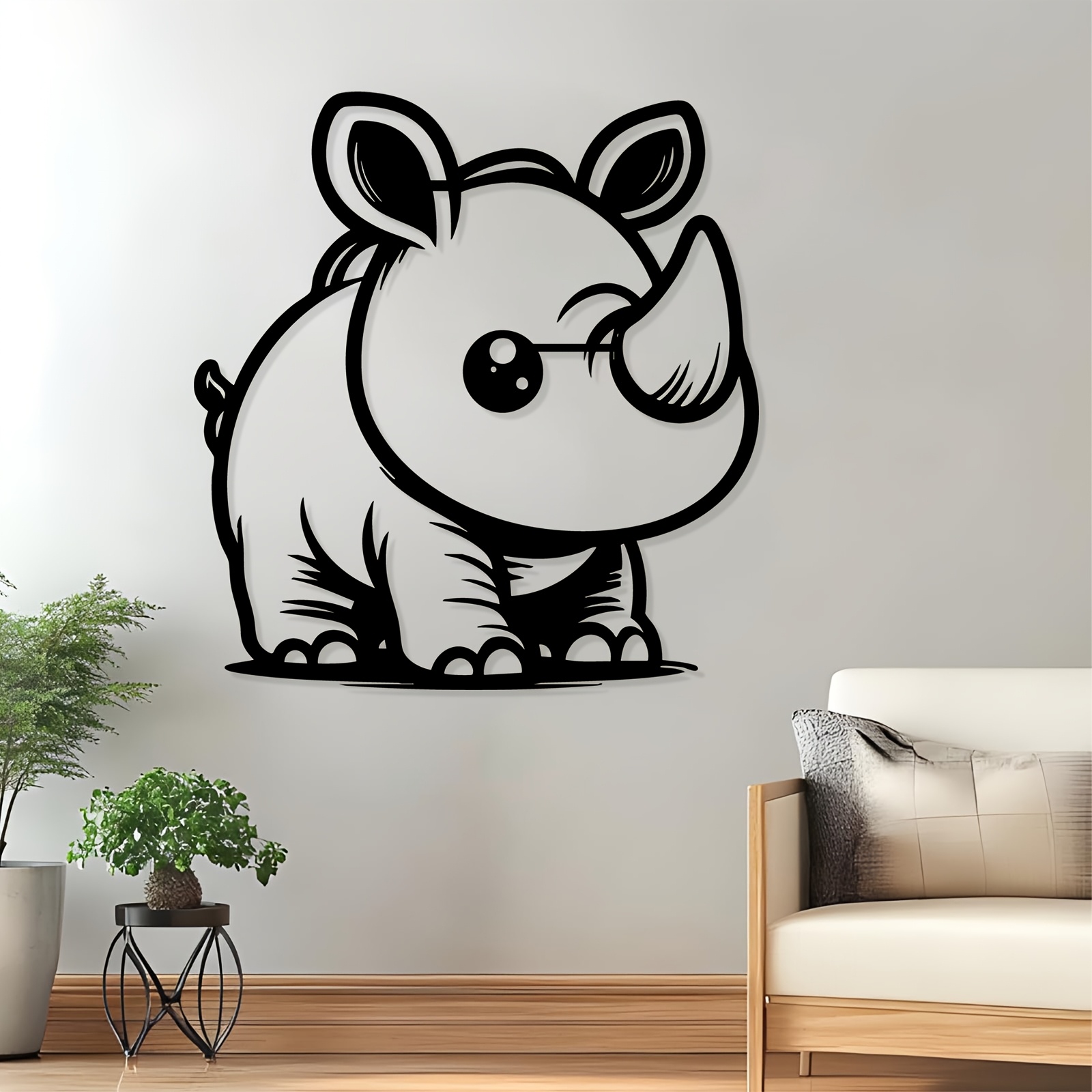 Kids Outdoor Fence - Cute Rhino Metal Wall Art, Rust-Resistant