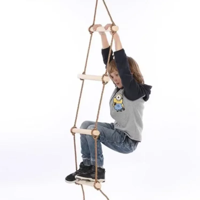 Kids Outdoor Swing And Slide - Children Climbing Rope Ladder Wooden Material