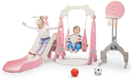 Kids Outdoor Swing And Slide - 6 in 1 Toddler Slide and