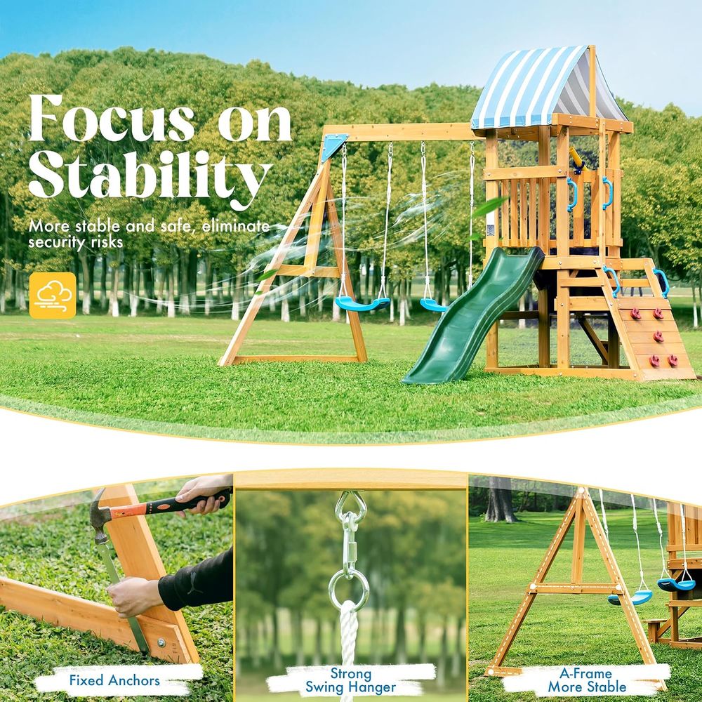 Swing ts or ackyard, Wooden Sw - Kids Outdoor Swing And Slide ulasan dan harga