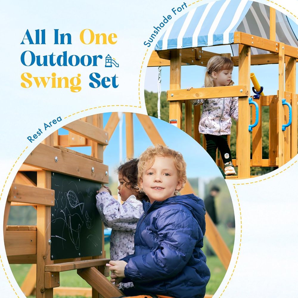 Swing ts or ackyard, Wooden Sw - Kids Outdoor Swing And Slide ulasan dan harga