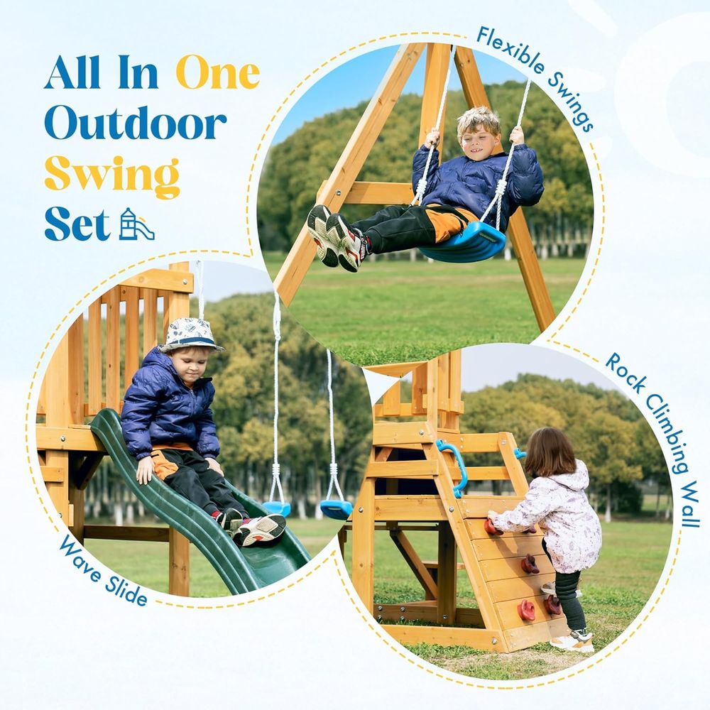 Swing ts or ackyard, Wooden Sw - Kids Outdoor Swing And Slide ulasan dan harga