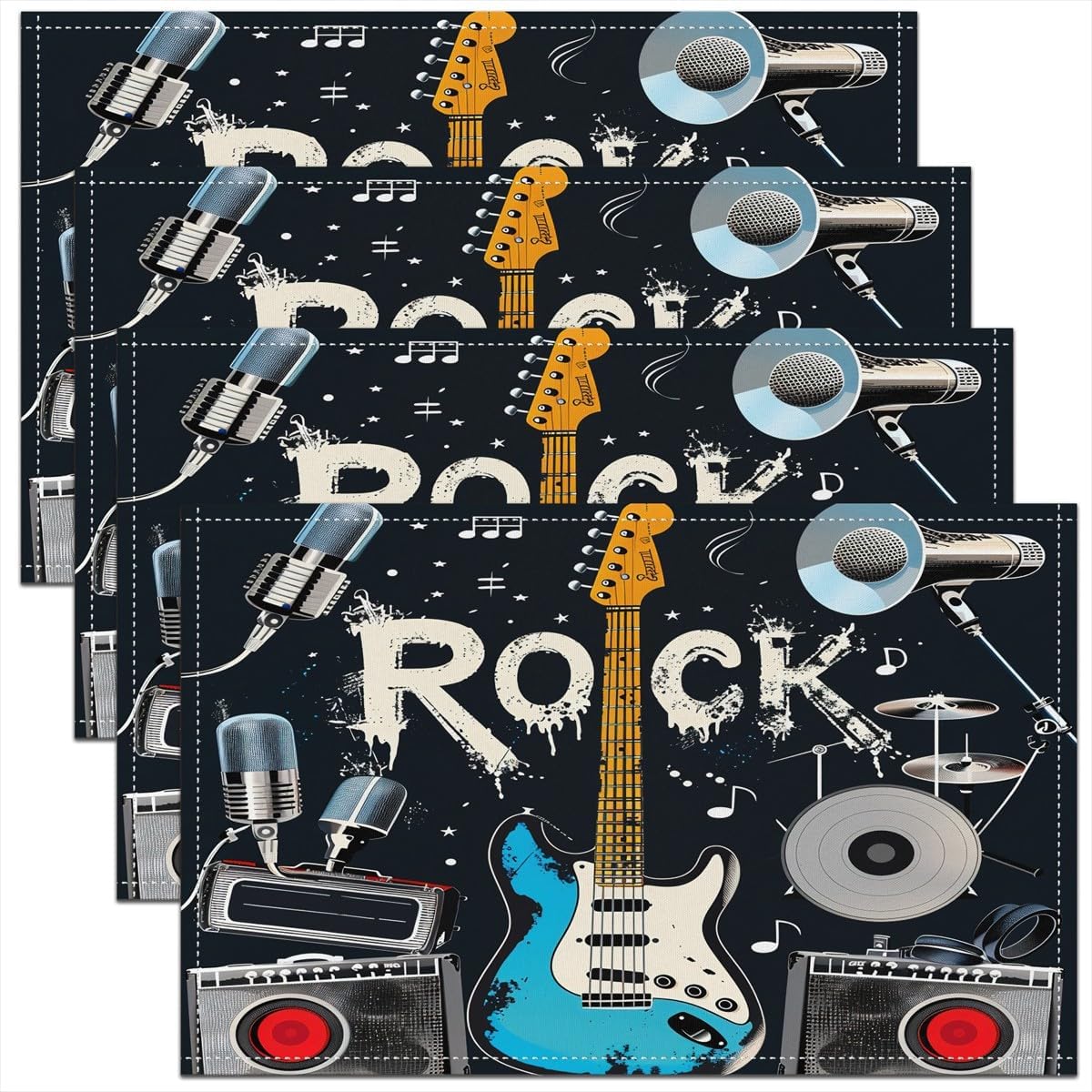 Rock Music Placemats Set of 4  - Kids Outdoor Table ulasan dan harga