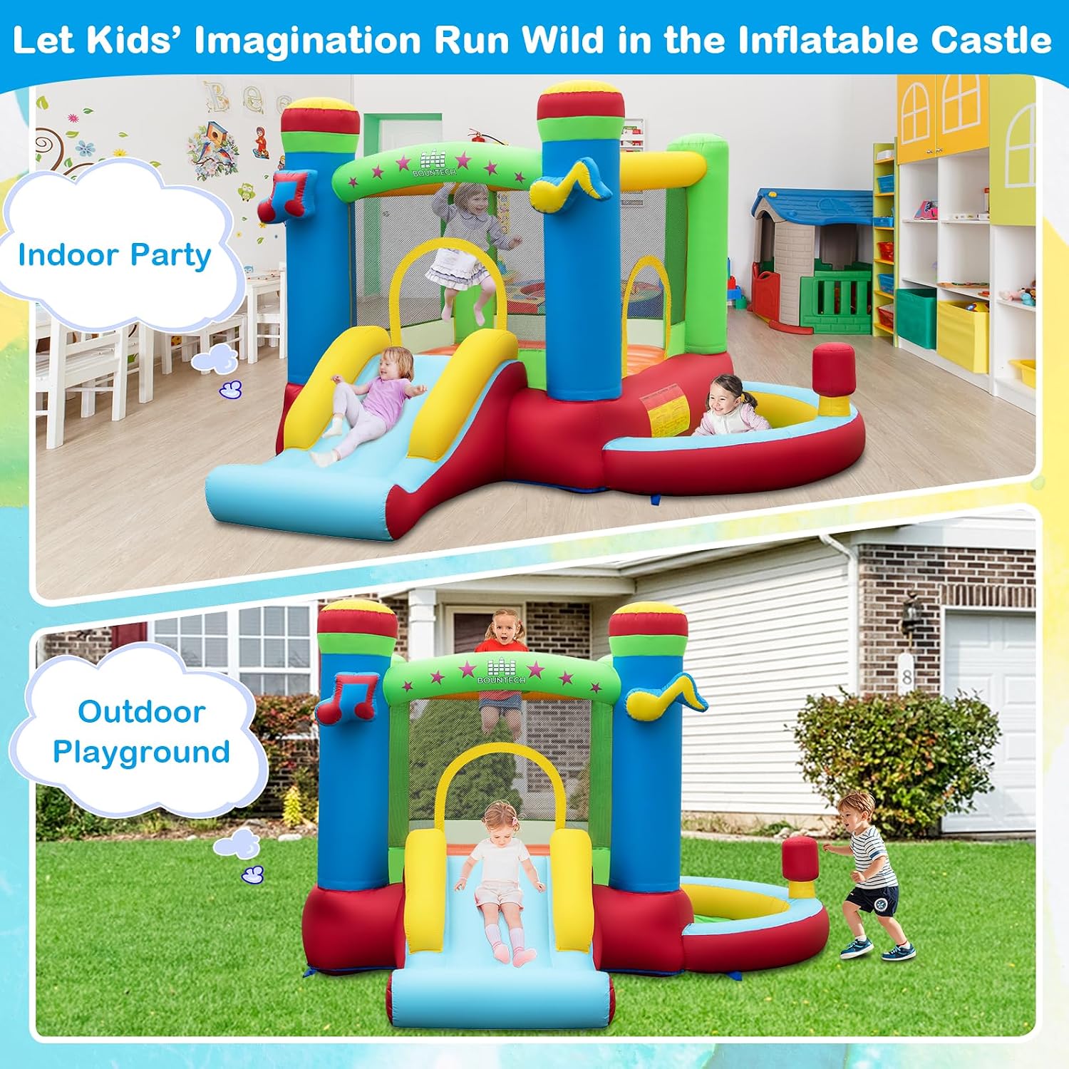 Inflatable Bounce House with B - Kids Outdoor Basketball ulasan dan harga