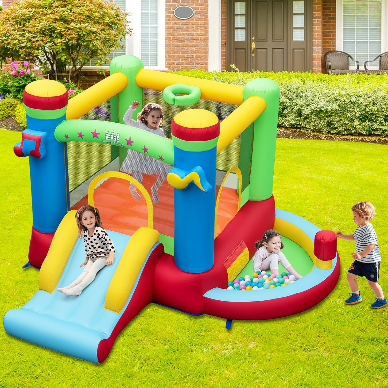 Inflatable Bounce House with B - Kids Outdoor Basketball ulasan dan harga