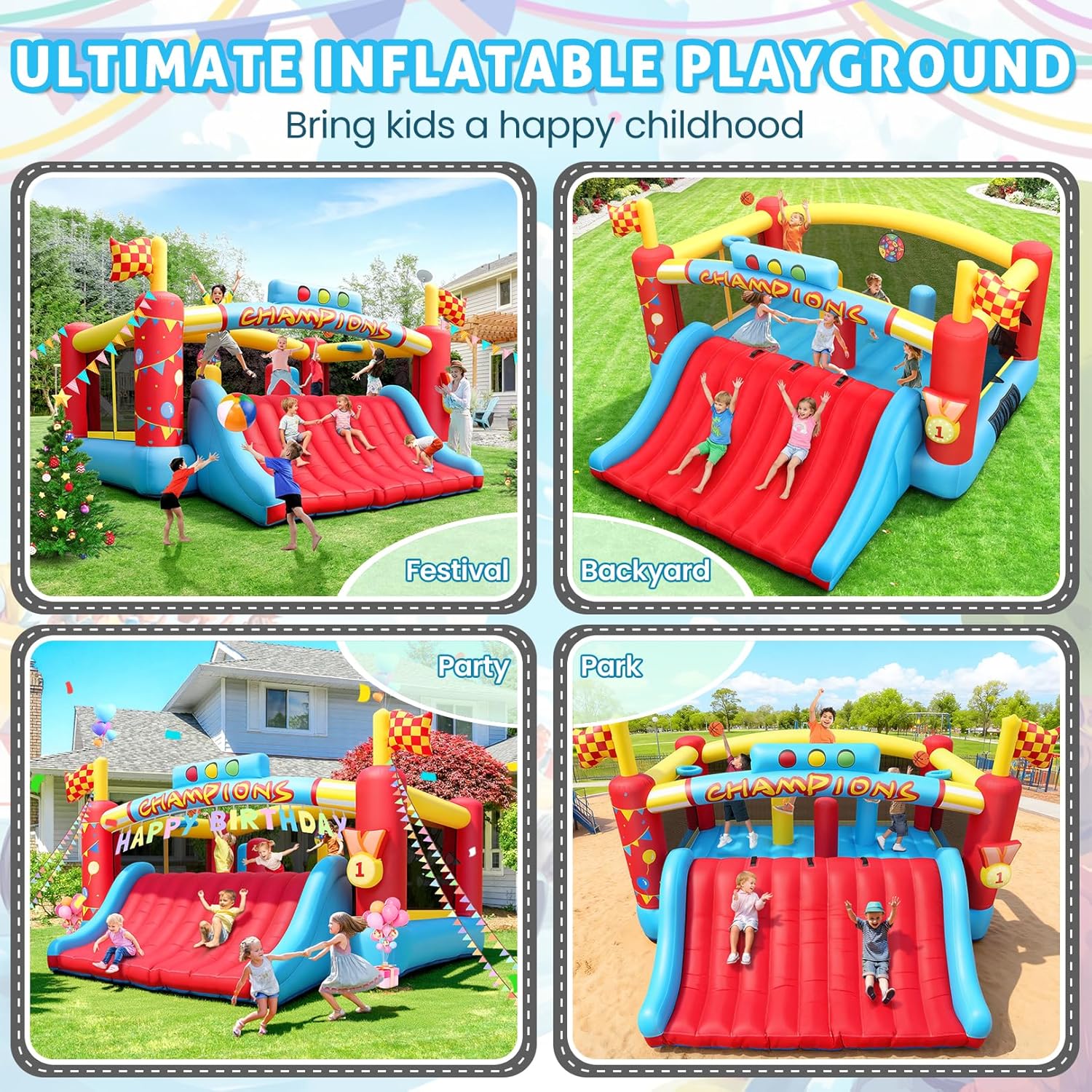 13FT Big Inflatable Bounce Hou - Kids Outdoor Basketball ulasan dan harga