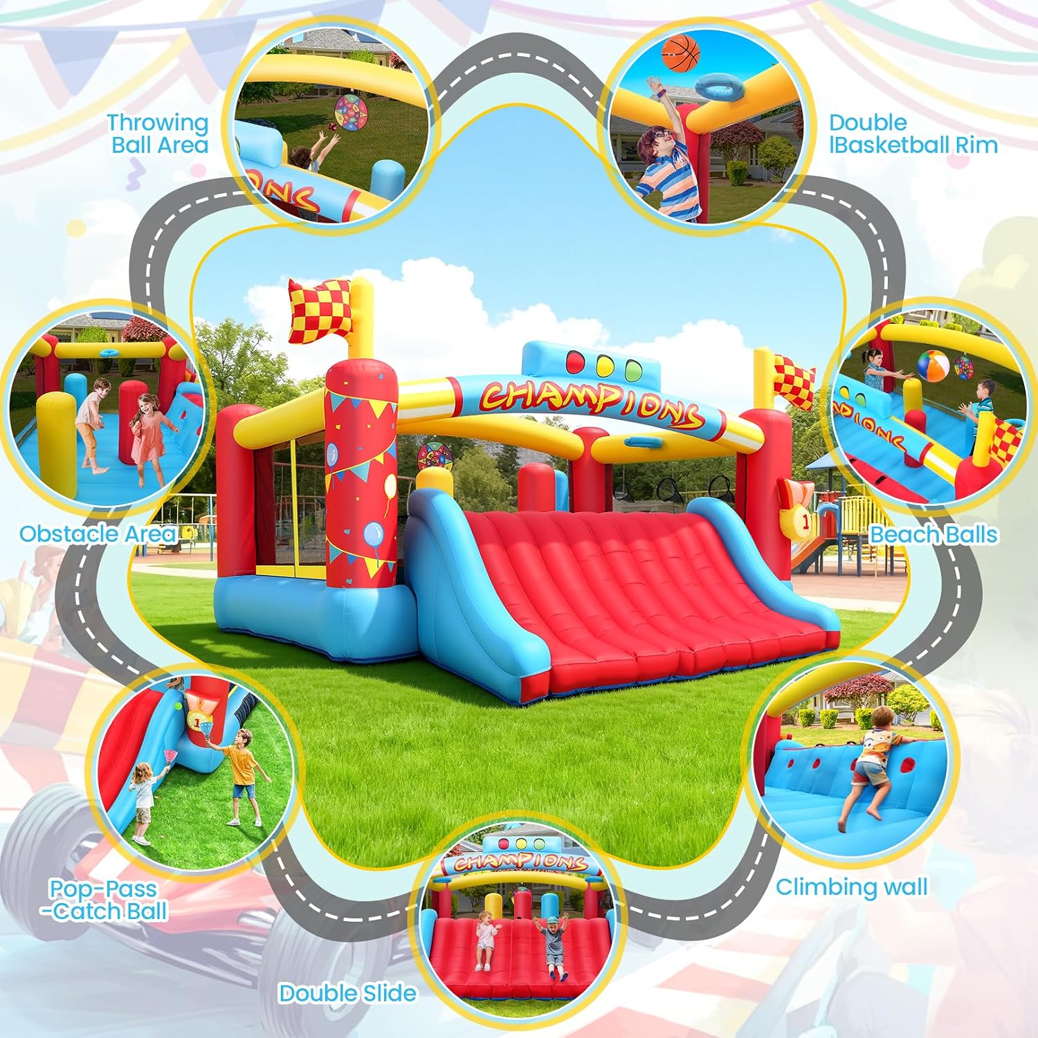 13FT Big Inflatable Bounce Hou - Kids Outdoor Basketball ulasan dan harga